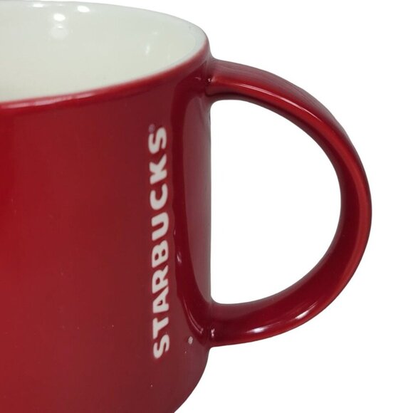 Starbucks Embossed Mug Red Stackable Classic Spell Out Logo New Bone China 2012 - Picture 2 of 10